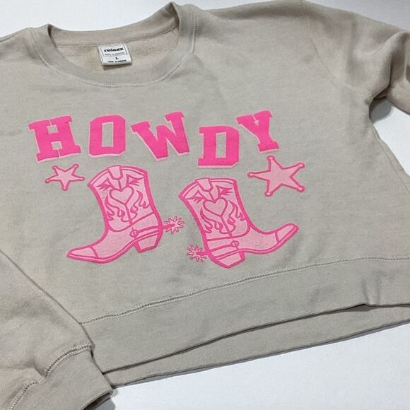 Relaxx Sweatshirt Howdy Western Theme Crop Pullover L - Picture 5 of 11
